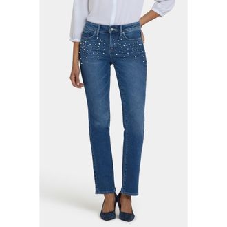 NYDJ Marilyn Embellished Straight Leg Jeans in Lake Notre-Dame at Nordstrom Rack, Size 12P