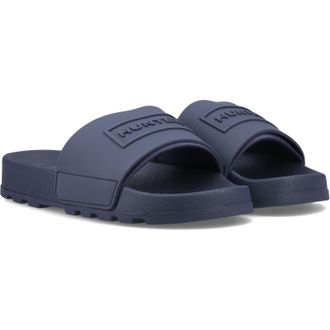 Hunter Core Embossed Slider Polyester Marineblauwe Slippers