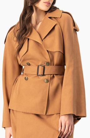 Ivonne Short Double-Breasted Trench Coat in Brown at Nordstrom, Size 14