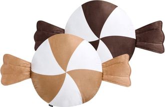 Beliani Conjunto De 2 Cojines De Tela Con Motivo Navide&ntilde;o 60 X 60 Cm Marr&oacute;n/blanco Whirl Candy