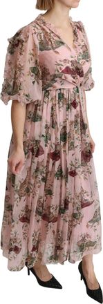 Dolce & Gabbana Pink Bengal Cat Print A-line Maxi Silk Womens Dress