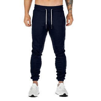 Generic Mens Tracksuit Bottoms Mens Gym Pants Workout Running Athletic Joggers Slim Fit Sport Track Pants with Zipper Pockets(Navy,L)