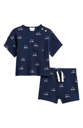Petit Lem Golf Cart Thermal Organic Cotton Blend T-Shirt & Shorts Set in Navy at Nordstrom, Size 24M