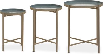 Premier Housewares Set of 3 Modern Side Tables, Grey & Gold Metal End Tables, Gold Side Tables, Side Tables for Living Room