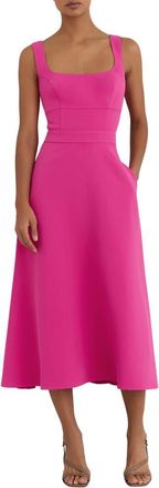 Reiss Dina Cutout Back Fit & Flare Midi Dress in Raspberry Pink at Nordstrom, Size 10 Us
