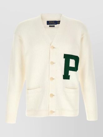 Polo Ralph Lauren cardigan letter intarsia v neck pockets