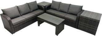 Fimous Rattan Garden Outdoor Furniture Set 3 Seater Sofa Coffee Table with 2 Side Tables Dark Grey Mixed - Fimous