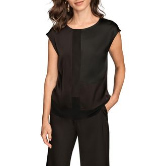 DKNY Mixed Media Cap Sleeve Top in Black at Nordstrom, Size Medium