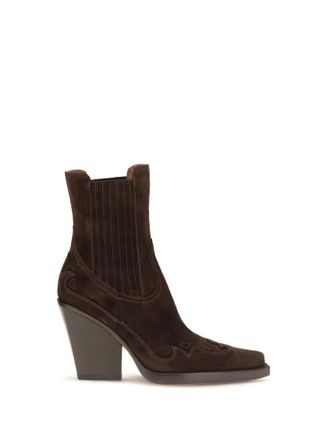 PARIS TEXAS Brown Embroidered Ankle Boots