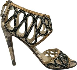 Sergio Rossi Embellished Sandals in Animal Print Snakeskin Leather