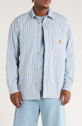 Carhartt Work in Progress Grimsby Stripe Shirt Jacket in Grimsby Stripe, Blue Fog at Nordstrom Rack, Size Large
