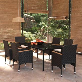 vidaXL Juego De Comedor De Jard&iacute;n 7 Piezas Con Cojines Negro Vidaxl