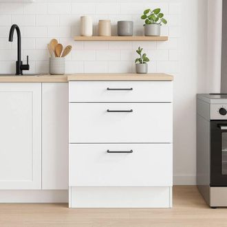 Dmora Comoda 3 Cajones Cuggiono, Comoda De Cocina, M&oacute;dulo De Almacenamiento Con Cajones, Base Con Cajones Extra&iacute;bles, 60x60 H90 Cm, Blanco Y Roble - Dmora