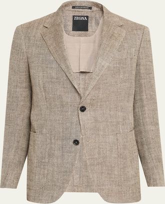Ermenegildo Zegna Mens Silk and Linen Herringbone Single-Breasted Sport Coat