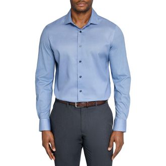 W.R.K Slim Fit Stripe Duo Reworked Cotton Dress Shirt in Navy/Blue at Nordstrom, Size 17.5 - R