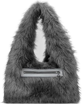 Generic Womens Plush Bags Fluffy Women Shoulder Bags Plush Lady Handbags Small Tote Trend Underarm Bag Warm Winter Purses(Grey)