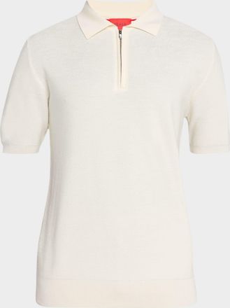 Isaia Men & apos;s Wool and Silk Half-Zip Short-Sleeve Polo Sweater