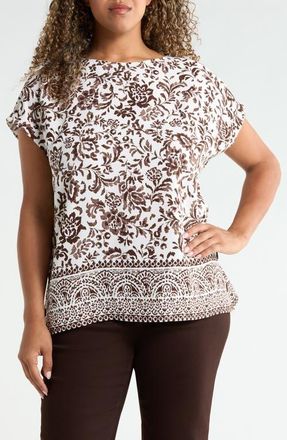 Jones New York Print Top in White/sand Multi at Nordstrom, Size 3X