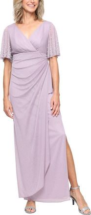 Alex Evenings Imitation Pearl Detail Metallic Gown in Mauve at Nordstrom, Size 16