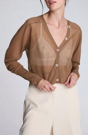 Kenneth Cole Crop Sheer Saddle Shoulder Cardigan in Mesquite at Nordstrom, Size Medium