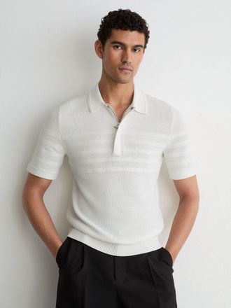 Reiss White Cotton-blend Textured-knit Half-zip Polo Shirt, Xxl
