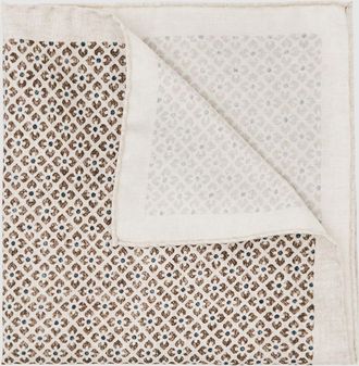 Reiss Oatmeal Melange Silk Floral-print Pocket Square
