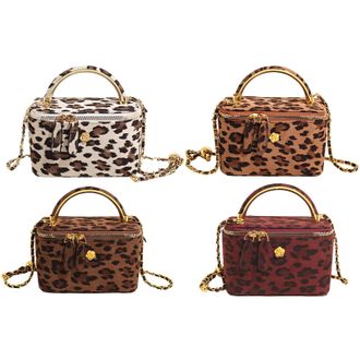 Generic Faux Suede Leopard Print Shoulder Bag with Handle Makeup Bag for Women (Beige)