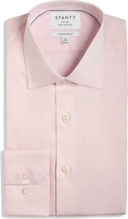 Stantt Contemporary Fit Wrinkle Resistant Cotton Twill Dress Shirt in Pink at Nordstrom, Size 18 - 36