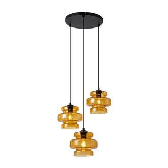 QAZQA Retro/vintage L&aacute;mpara Colgante Retro Negra Con Cristal Naranja 3 Luces - Denise Vidrio /met&aacute;lica Redonda Adecuado Para Led Max. 3 X 15 Watt - Qazqa