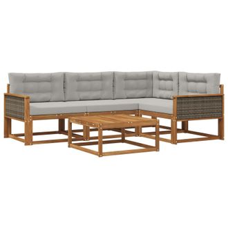 vidaXL Conjunto De Sof&aacute;s De Exterior 5 Pcs Natural Y Gris Claro Vidaxl