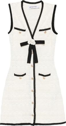 Self Portrait Bow-detail Crochet-knit Mini Dress