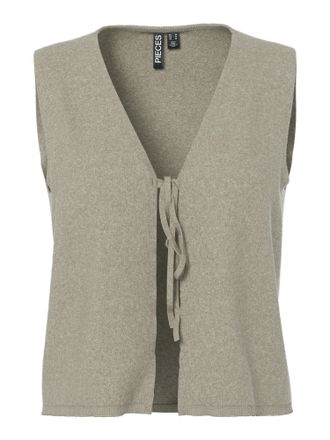 Pieces Strickweste PIECES PCBREE SL TIE KNIT VEST NOOS BC, Damen, Gr. XXL, crockery detail:melange, Strick, Obermaterial: 80% Polyester, 20% Nylon, meliert, 