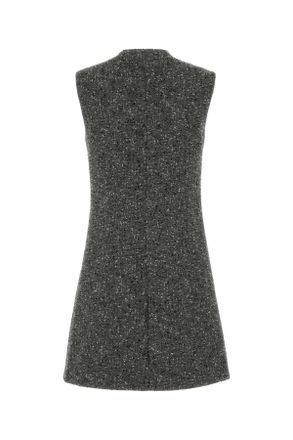 Gucci Womens Melange Grey Wool Blend Mini Dress Blackandwhite Abiti