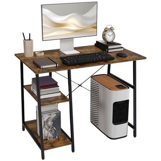 HOMCOM Computer Table Wor Desk with Shelves & Steel Frame - Rustic Brown | TJ Hughes