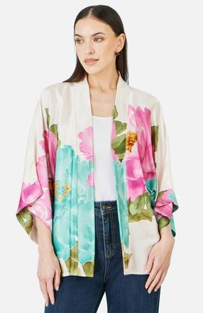 Yumi Floral Print Relaxed Jacket in White at Nordstrom, Size Medium