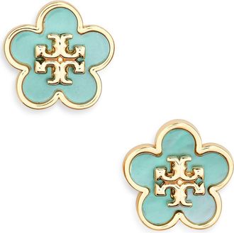 Tory Burch Forget Me Not Enamel Stud Earrings in Tory Gold /Blue at Nordstrom