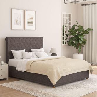 Aspire Home Accents Taylor Ottoman Storage Bed Frame in Saxon Twill Fabric in Charcoal | Size: Small Double