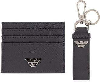 Emporio Armani Kaarthouder en sleutelhanger set - Heren - Portefeuilles - Grijs - ONE Size - Leer - Accessoires