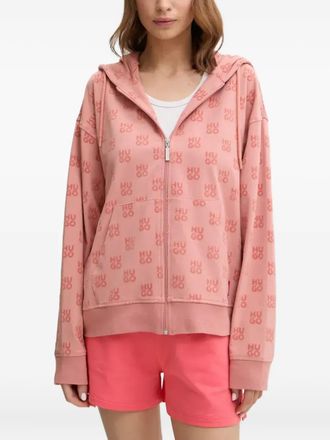 HUGO BOSS Hoodie met logopatroon en rits - Roze