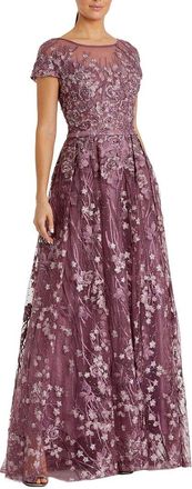 Mac Duggal Embellished Floral Cap Sleeve A-Line Gown