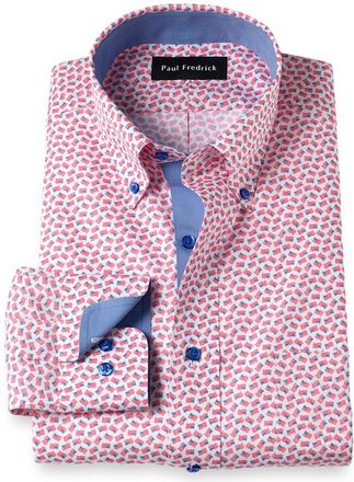 Paul Fredrick Tailored Fit Non-iron Cotton American Flag Dress Shirt With Contrast Trim