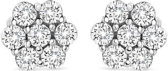 House of Brilliance 14K White Gold 1/2 cttw Round-Cut Diamond Floral Stud Earrings