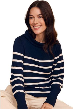 Celtic & Co. Fine Knit Merino Collard Sweater in Navy /Ecru Stripe at Nordstrom, Size X-Small