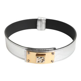 Dolce & Gabbana Belts, female, Gray, Size: ONE SIZE Silver Textured Leather Neckband Collar