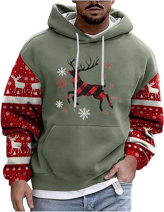 Generic Mens Christmas Hoodie Sweatshirt Mens Christmas Print Hooded Long Sleeve Hoodies Top Funny Christmas Jumpers Santa Festive Sweatshirt Xmas Party Hoode