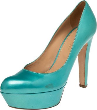 Sergio Rossi Blue Patent Leather Platform Pumps