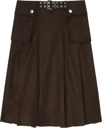 Ganni belted patch-pocket pleated skirt - women - Recycled Polyamide/Polyurethane - 34 - Brown