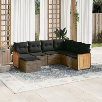 vidaXL Vidaxl - Set De Sof&aacute;s De Jard&iacute;n 7 Piezas Con Cojines Rat&aacute;n Pe Gris