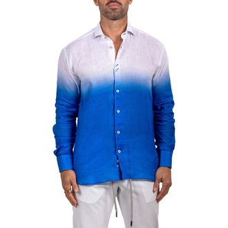 Maceoo Eins Marthy Contemporary Fit Linen Button-Up Shirt in Blue at Nordstrom, Size 3