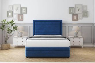 Comfort Beds Anna Plush Divan Set 2 Drawers-26 Headboard-Footboard in Navy | Size: Small Double